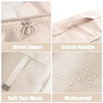8 Set Packing Cubes For Travel-Travel Essential Carry On Luggage Organizer,Bring Laundry Bag, Shoe Bag, Clothing And Underwear Bag (Beige) - color: Beige