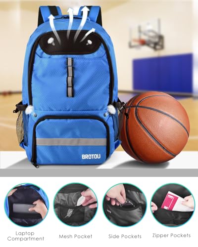 BROTOU Basketball Backpack, Large Basketball Bag with Shoes and Ball Compartment, Soccer Backpacks for Basketball/Volleyball - color: Light Blue