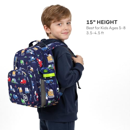mibasies Kids Backpack for Boys 5-8: Water-Resistant School Bookbag for Kindergarten and Elementary - Car Blue - color: Car Blue, style: Kids-15"h