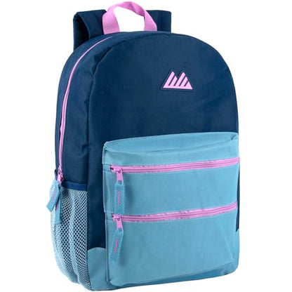 Summit Ridge Colorful Big Backpack for School Kids, Multi Pocket Backpack for Elementary, Middle School Girls, Boys with Padded Straps (Navy/Teal) - color: Navy/Teal