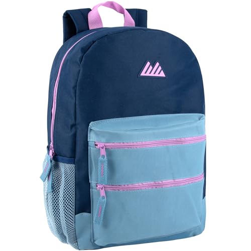 Summit Ridge Colorful Big Backpack for School Kids, Multi Pocket Backpack for Elementary, Middle School Girls, Boys with Padded Straps (Navy/Teal) - color: Navy/Teal
