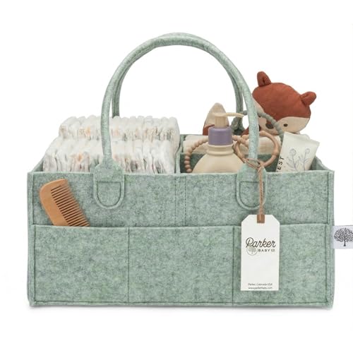 Parker Baby Diaper Caddy - Nursery Storage Bin and Car Organizer for Diapers and Baby Wipes - Sage Green, Large - color: Sage Green (Heathered Sage Green), size: Large