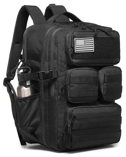 Wotony Tactical Backpack for Men, 25L/35L/45L EDC Backpack with Laptop Compartment, MOLLE System, Water-Resistant 900D Fabric, Multi-Pocket Travel Backpack for Hiking, Camping, Gym and Daily Use - color: Black, size: 35L
