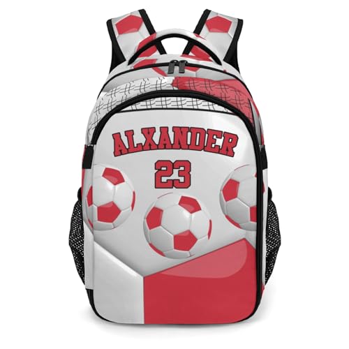 Custom Text Sport Ball Athlete Player Soccer Red Backpacks for Girls Boys School, Capacity School Backpacks for Kids Water-resistant Bookbags - color: Red