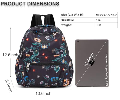 Pealwel Mini Backpack Purse for Women,Small Nylon backpacks for Ladies Backpacks Women Anti Theft Travel Bag (Flower) - color: Flower