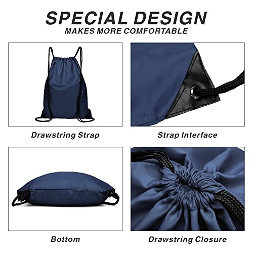 Drawstring Backpack Sports Water Resistant String Bag Sport Gym Sackpack for Women Men Large with Zipper, Navy - color: Navy