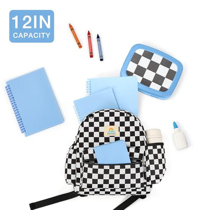 STEAMEDBUN Toddler Backpack Boys Girls 2-4, Preschool Daycare Backpack -12inch - color: Black Checkerboard, size: Mini-12"H(not fit folder)