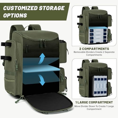 40L Fishing Backpack Water Resistant Fishing Tackle Bag with 2 Rod Holders, Tackle Storage Bag for Anglers(Green Bag Only) - color: Green