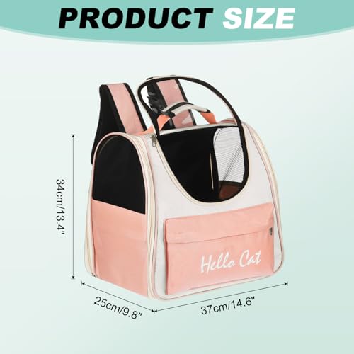 Cat Backpack Carrier, Large Space & Breathable, Ventilated Mesh Design Pet Backpack for Cats or Small Dogs, Intended for Hiking/Camping/Traveling (Pink, 14.6"x9.8"x13.4") - color: Pink