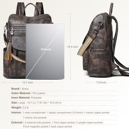 Shrrie Laptop Backpack for Women 15.6 inch,Travel Leather Backpack Purse Nurse Teacher Carry on Backpack Computer Bag,Professional Water-Resistant College Business Work Casual Daypack,Two-toned Coffee - color: Two-toned Coffee