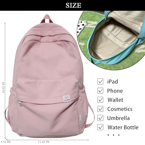 Cute Aesthetic Backpack Y2K Simple Solid Color Kawaii Backpacks Travel Laptop Backpack (Pink) - color: Pink