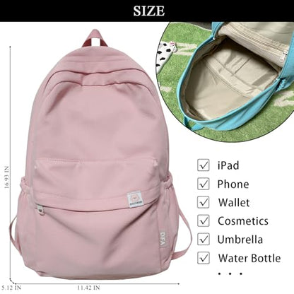 Cute Aesthetic Backpack Y2K Simple Solid Color Kawaii Backpacks Travel Laptop Backpack (Pink) - color: Pink