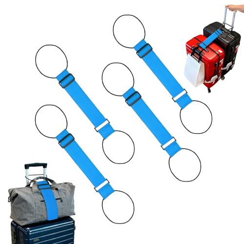 Luggage Straps for Suitcases，Multi-Use Strong Adjustable Luggage Connector Straps, Durable, Waterproof, Bungee Straps，Travel Suitcase Essential Travel Essentials (Blue 4PCS) - color: 4Pcs Blue