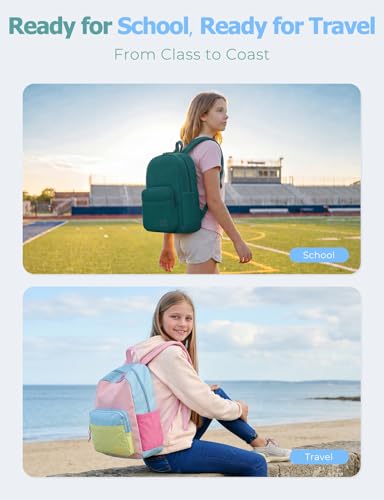 VASCHY School Backpacks, Lightweight Bookbag Schoolbag for Boys Girls Casual Basic Simple Daypack for Men Women Dark Green - color: Dark Green
