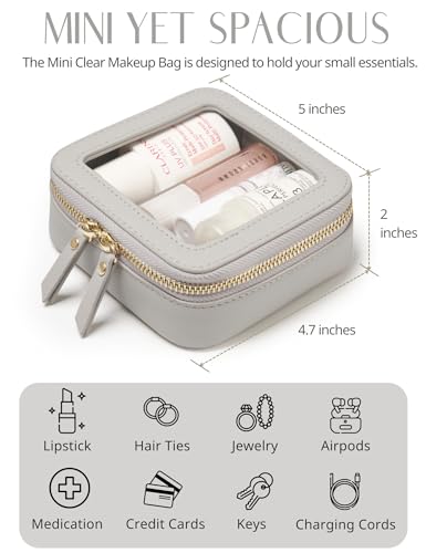 Popvibe Clear Makeup Case Toiletry Bag Travel Medium Clear Cosmetic Bag with Zipper, Make Up Bag Organizer Traveling TSA Approved Transparent Bag Car for Essentials, Mini & Medium, Beige Grey - color: Beige Grey, style: Mini & Medium