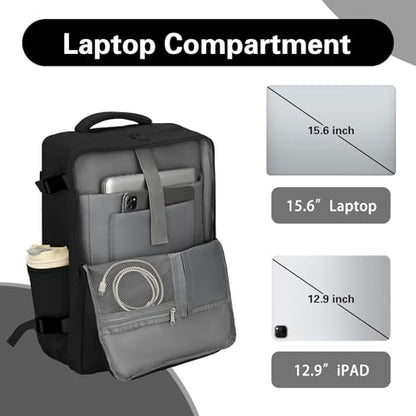 Carry On Backpack for Women & Men – Airline Approved Underseat Size, 15.6" Laptop Compartment, TSA-Friendly 180° Opening, Anti-Theft Business Travel Backpack with Trolley Sleeve(Black, Large) - color: Black, size: Large