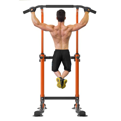 SogesPower Power Tower Dip Station Pull Up Bar for Home Gym Adjustable Height Strength Training Workout Equipment,Pull Up Bar Station - color: Orange