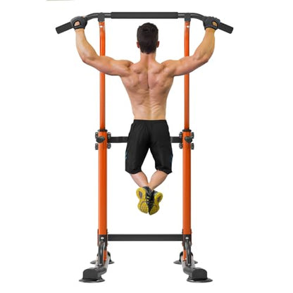 SogesPower Power Tower Dip Station Pull Up Bar for Home Gym Adjustable Height Strength Training Workout Equipment,Pull Up Bar Station - color: Orange