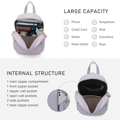 Quilted Small Backpack for Women PU Leather Casual Handbag Daypack Purse - color: Purple