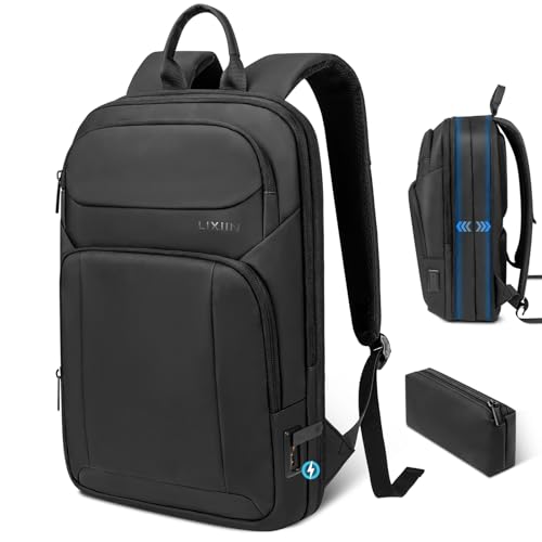 Backpack for Men Slim & Expandable Travel Laptop Backpack with USB Charging Port Water Resistant Anti-Theft Business Backpack Fits 17.3In Laptop for Commute Work College with Small Bag（Business Black） - color: Business Black, size: 17.3”