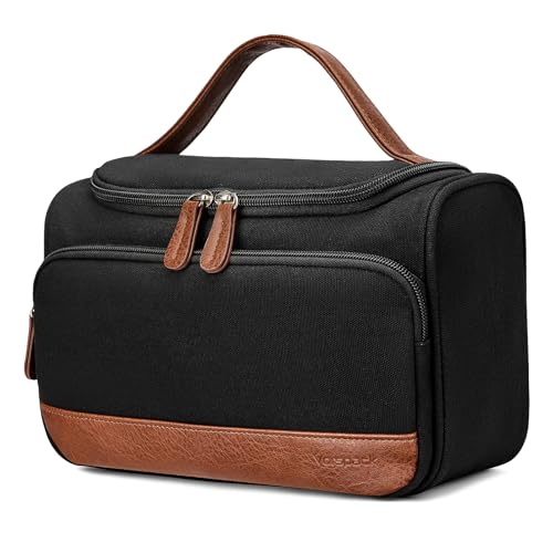 Vorspack Structured Canvas Toiletry Bag for Men, Upright Travel Bag with Wet Pocket, Wide Opening Bathroom Organizer for Shaving, Grooming, Skincare, Travel Essentials, Medium-Black - color: Black, size: Medium
