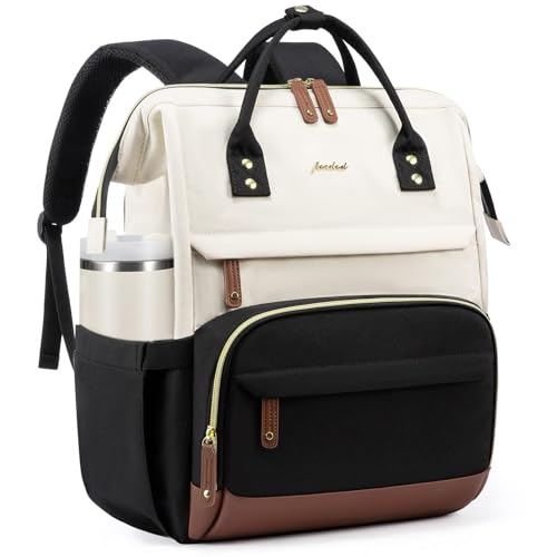 Focdod Laptop Backpack for Women Work: Travel Backpack for Teacher Nurse 15.6 inch Laptop Bag Large Capacity BackPack Purse College Bookbag Computer Back pack Casual Daypack for Business - color: 1-beige-black-brown, size: 15.6 Inch