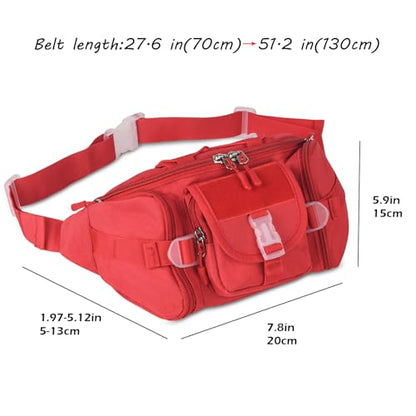 ArcEnCiel Tactical Fanny Pack for Men Women Waist Bag Hip Belt Outdoor Hiking Fishing Bumbag with Patch（Red） - color: Red