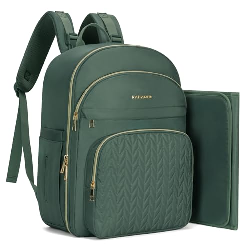 KABAQOO Baby Diaper Bag Backpack, Waterproof Diaper Backpack for Mom & Dad with Changing Pad, Insulated Pockets and Stroller Straps, Baby Shower Gifts for Girls & Boys, Sage - color: Sage