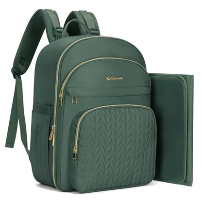 KABAQOO Baby Diaper Bag Backpack, Waterproof Diaper Backpack for Mom & Dad with Changing Pad, Insulated Pockets and Stroller Straps, Baby Shower Gifts for Girls & Boys, Sage - color: Sage