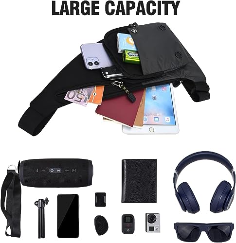 Peicees Water-resist Sling Bag Crossbody Bag for Men Slim Chest Backpack Man Purse Small Shoulder Bag for Travel Hiking - color: Black