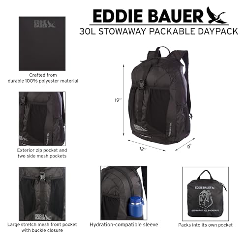 Eddie Bauer Stowaway Packable Backpack | Travel | Outdoor | Lightweight | Foldable | Durable | Ripstop Polyester | 30L - Coast Blue - color: Coast Blue, size: 30L