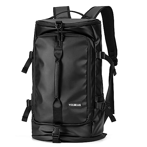 YOUMIAN Gym Duffle Bag 3 IN 1 Travel Backpack 40L Waterproof Shoe Compartment for Men and Women Basketball Soccer Sports Bag (Black) - color: Black