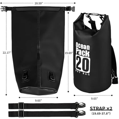 Waterproof Backpack 20L, Roll Top Closure Dry Bag Water Proof Black, Lightweight Floating Dry Bag for Kayaking Boating Hunting, Durable Hiking Backpack with IPX8 Waterproof Phone Pouch-Black, 7" - color: Black dry bag 20L + Phone pouch 7"