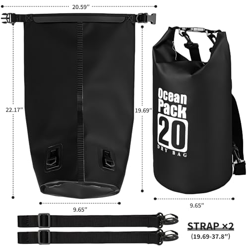 Waterproof Backpack 20L, Roll Top Closure Dry Bag Water Proof Black, Lightweight Floating Dry Bag for Kayaking Boating Hunting, Durable Hiking Backpack with IPX8 Waterproof Phone Pouch-Black, 7" - color: Black dry bag 20L + Phone pouch 7"
