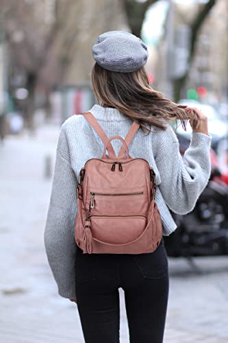 Uromee Travel Backpack Purse for Women Vegan Leather Ladies Fashion Tassel Shoulder Bag Convertible - color: 0243 Pink