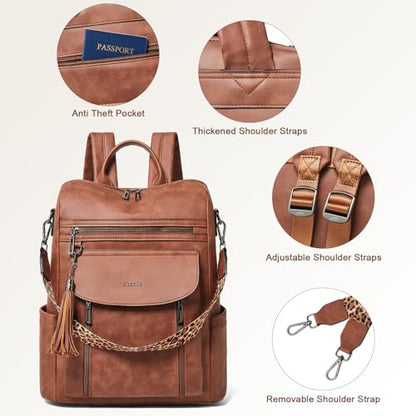 Shrrie Laptop Backpack for Women 15.6 inch,Travel Leather Backpack Purse Nurse Teacher Carry on Backpack Computer Bag,Professional Water-Resistant College Business Work Casual Daypack,Nubuck Brown - color: Nubuck Brown