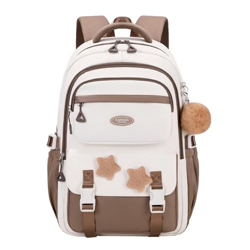 Kids Backpack for Girls, School Bags Bookbag for Girls Elmentary Middle School, with Furry Pendant, A08-Coffee - color: A08-coffee