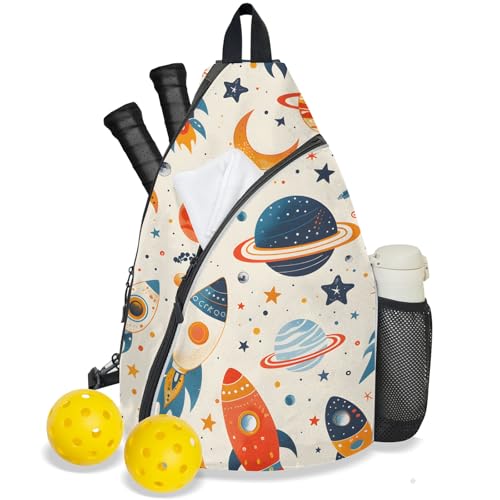 Pickleball Bag for Women Men Adjustable Crossbody Sling Backpack Hold Pickleball Paddle Water Bottle - color: Multicolor 12