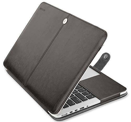 MOSISO Compatible with MacBook Pro 15 inch Retina (A1398, Version 2015/2014/2013/end 2012), PU Leather Portfolio Protective Stand Cover Sleeve, Black - color: Black