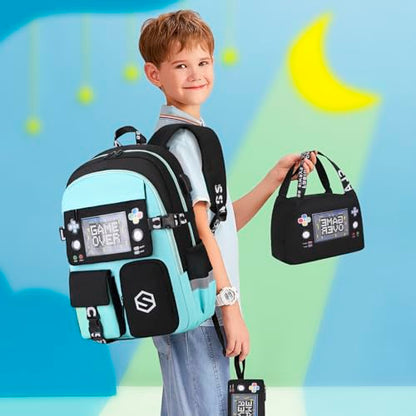 Scothen Boys Backpack, Cool Luminous School Backpacks for Boys with Lunch Bag Pencil Case, Kids Backpack Kindergarten Elementary Middle School Book Bags for Teen Boy Children with USB Charging Port - color: Green