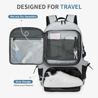 Travel Backpack 35L TSA Approved Carry on Backpack with Shoe Compartment & Wet/Dry Separation,Laptop Bag Fits 18.4 Inch Computer, Water Resistant Backpack for Men Women, Light Grey - color: Standard Light Grey