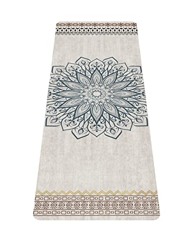 nuveti Printed Travel Yoga Mat-1/16 Inch Thick Non Slip Fitness Workout Mat with Carrying Bag, Foldable Lightweight Suede & Natural Rubber Yoga Mat for Yoga Pilates and Fitness 72" L x 24" W x 1.5mm - color: QiuQianSuo