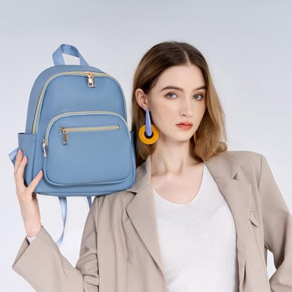 Mini Backpack Purse for Women PU Leather Small Backpack Fashion Multi Pockets Casual Daypacks Ladies Travel Shoulder Bags Haze blue - color: Haze Blue