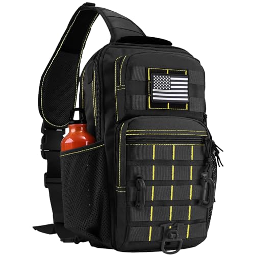 Rover Sling Pack Tactical Shoulder Sling Bag Backpack with Bottle Holder Crossbody Chest Bag, Black with Yellow - color: Black With Yellow