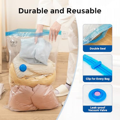 ETENWOLF Vacuum Storage Bags for Travel with Rechargeable Wireless Pump, Vacuum Seal Bags for Clothes and Travel, Space Saver Bags in Carry-On Sizes, Perfect for Luggage and Suitcases, 20 Combo - size: 20 Combo Size-E