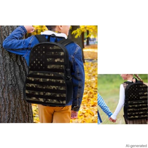 Camo American Flag Backpack for Boys Kids Backpack with Lunch Box Water Bottle Bag and Pencil Holder Pouch 4Pcs Set 17" Bookbag with Large Front Pocket for School Sturdy Elementary School Bag - color: Camo American Flag