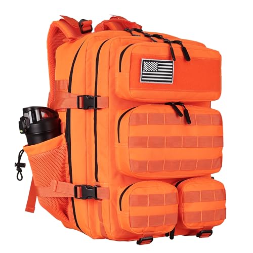 55L Tactical Backpack Heavy Duty Military Rucksack Molle Backpack 3 Day Assault Pack for Work Outdoors - color: Orange