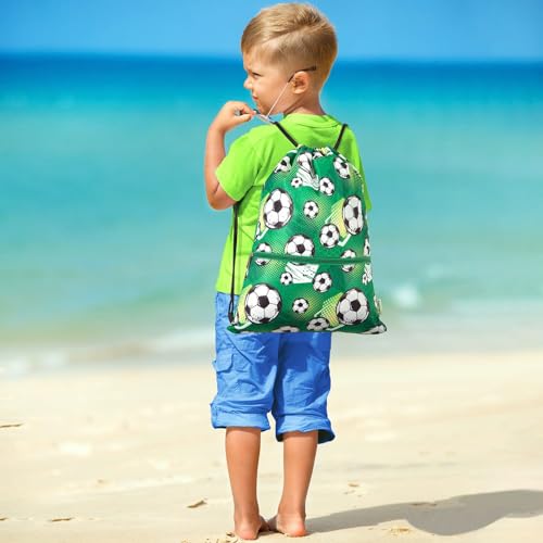 WAWASAM Kids Drawstring Backpack, Gym Swim Bag Cinch Bag for Girls Boys with Zipper Pocket - color: Soccer