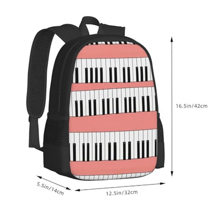 Ergonomic Padded Backpack Music Piano Pink, Anti Theft Spacious Travel Daypack Sturdy Polyester Bag for Commute Gym Outdoor Leisure Use - color: Design (545)