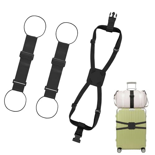 Multi Use Strong Adjustable Luggage Connector Straps for Suitcases,3 Pack Flexible Luggage Accessories Elastic Fastening Bag Strap (Black-3pcs) - color: Black-3pcs